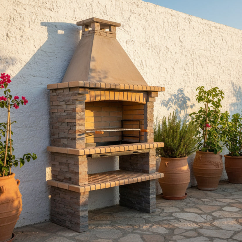 Barbacoa Riviera XL 420 – Modelo de Piedra Reconstituida con Hogar Amplio y Parrilla Regulable