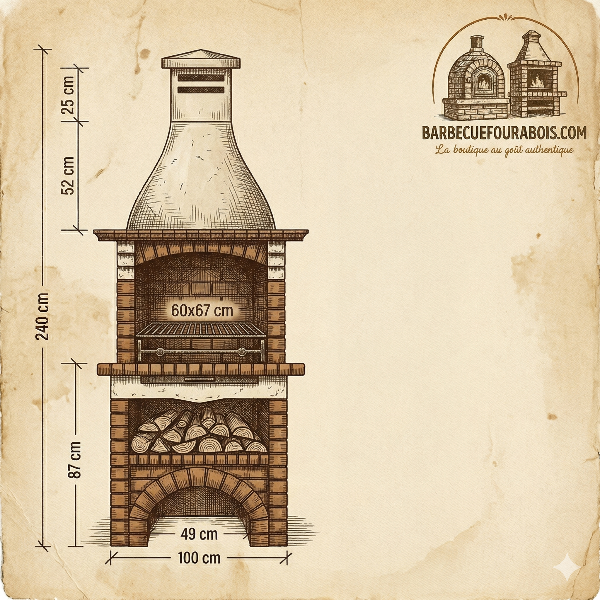 Calabria 105 – Barbacoa tradicional de ladrillo y piedra reconstituida – parrilla de 60 cm