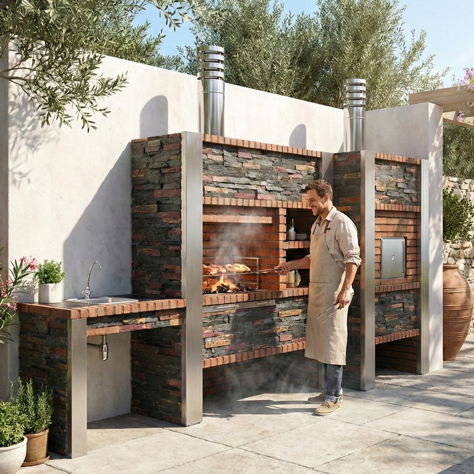 Inoxa 409 – Cocina exterior modular premium con horno Ø75 cm, parrilla de acero inoxidable de 80×38 y encimera (fregadero opcional)