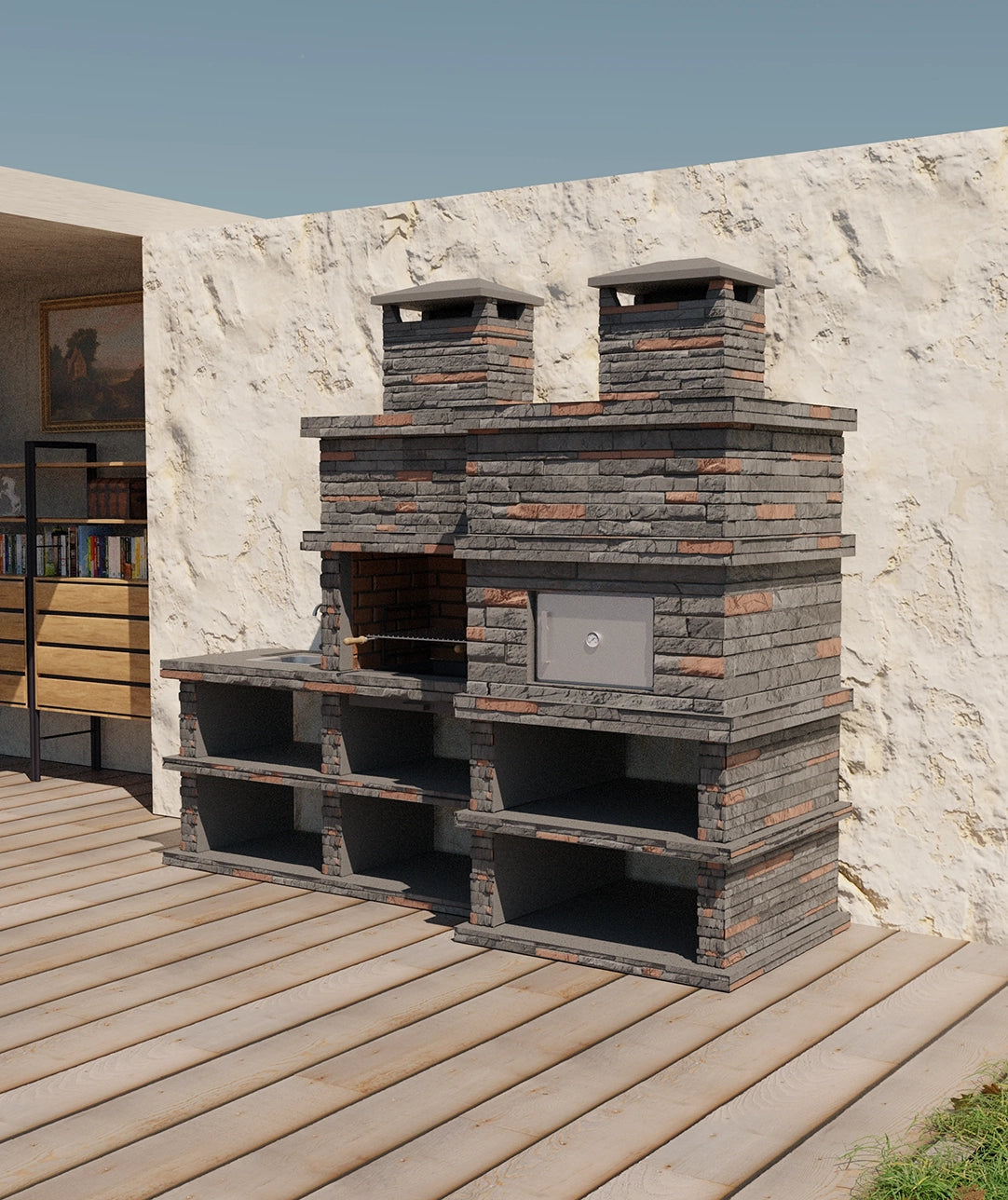 🔥 Barbacoa de obra Rocca Four 464 – Con horno de leña y fregadero lateral