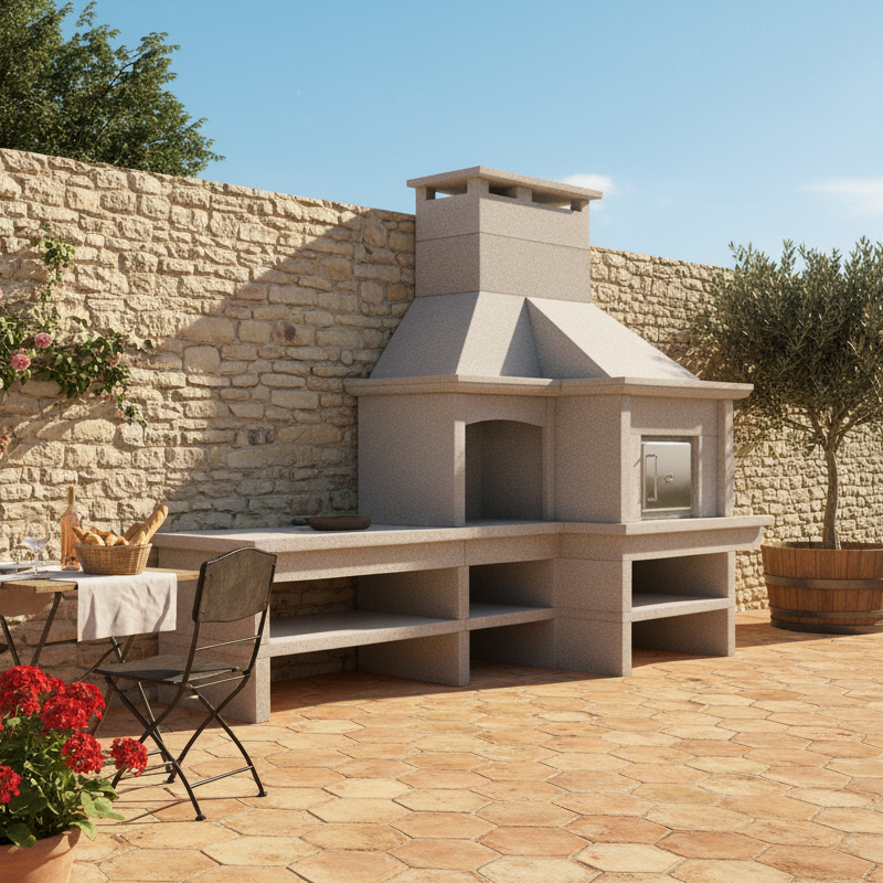 Granito 16 – Cocina exterior de granito con horno y fregadero (parrilla de 70 cm)