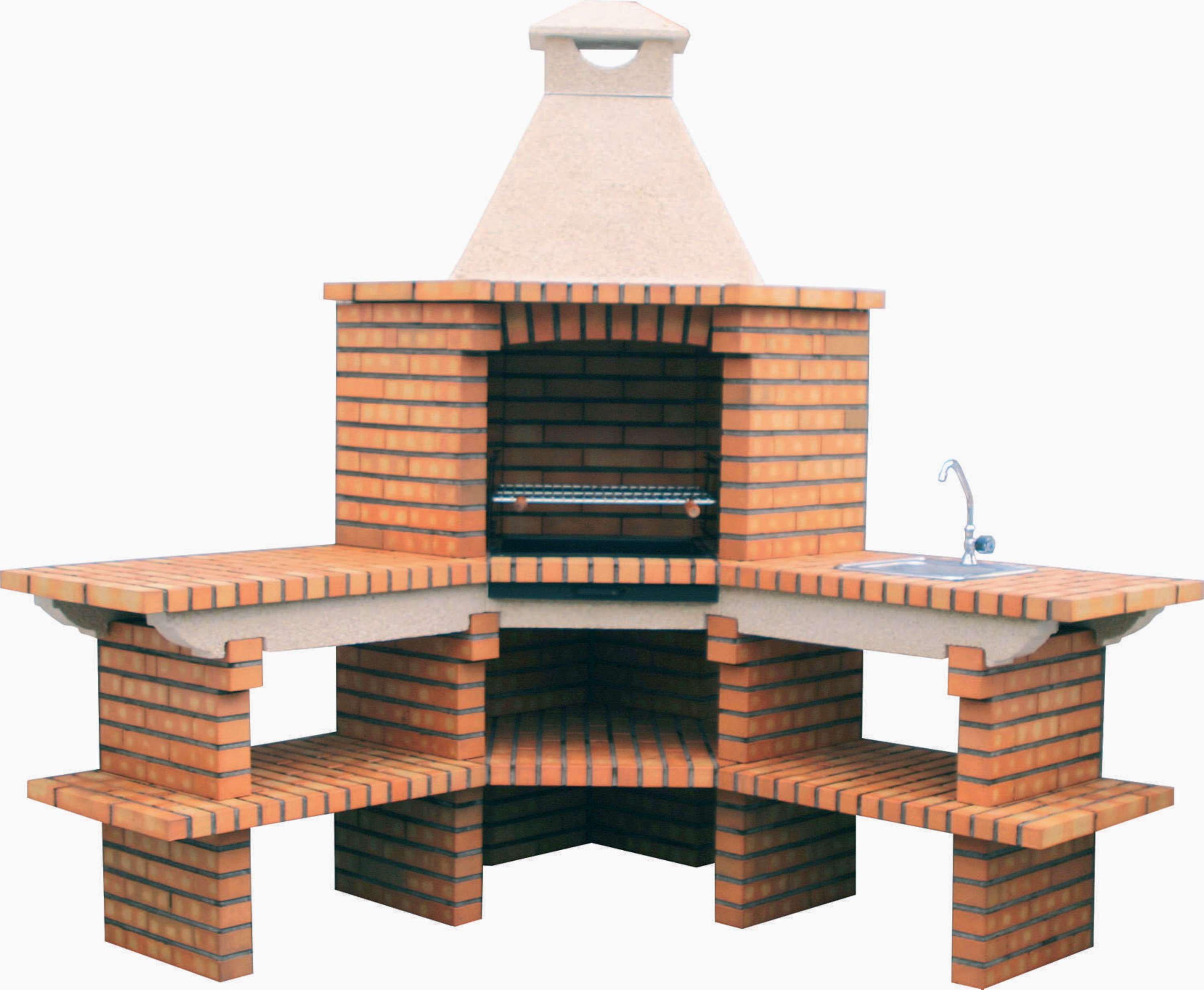 Barbacoa de esquina TerraCotto 152 – Gran hogar y fregadero de acero inoxidable