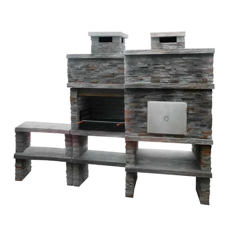 Montara 41 Four 80 – Barbacoa de piedra imitación pizarra con parrilla de 80 cm, horno de leña y fregadero de acero inoxidable