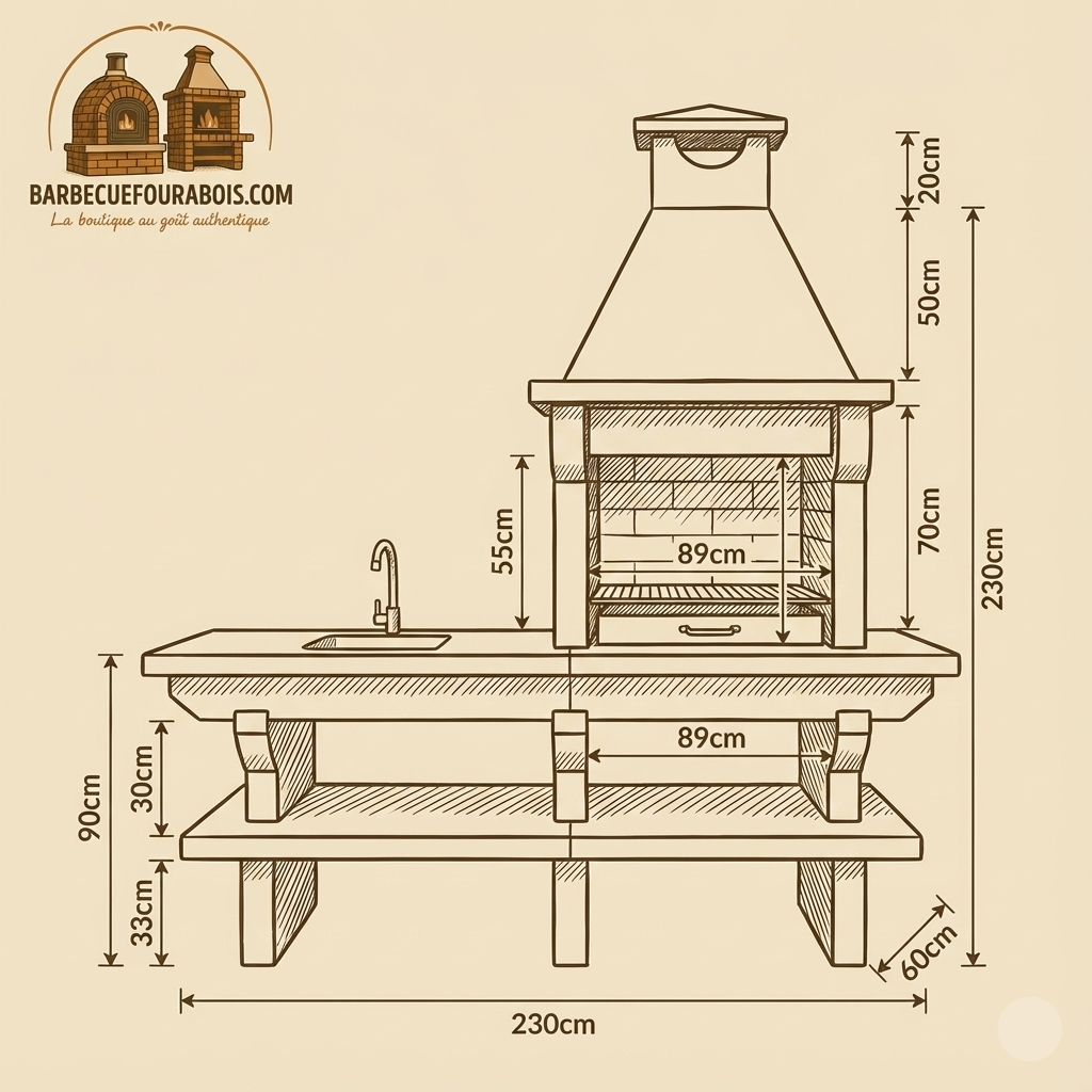 Pietra 042 – Barbacoa de granito de 60 cm con encimera (fregadero opcional)