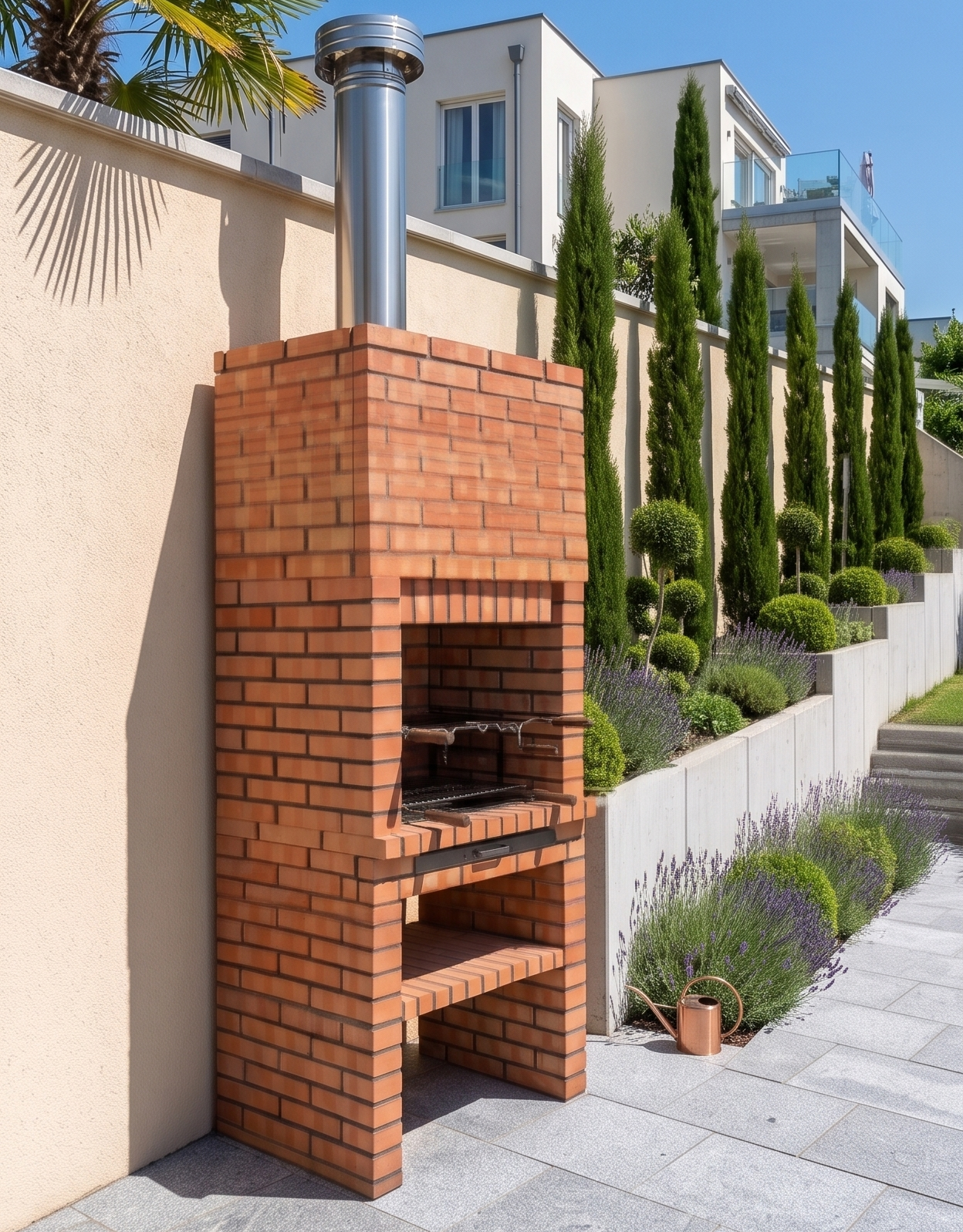 Calabria 325 – Barbacoa tradicional de ladrillo y piedra reconstituida con grandes estantes – parrilla de 90 cm