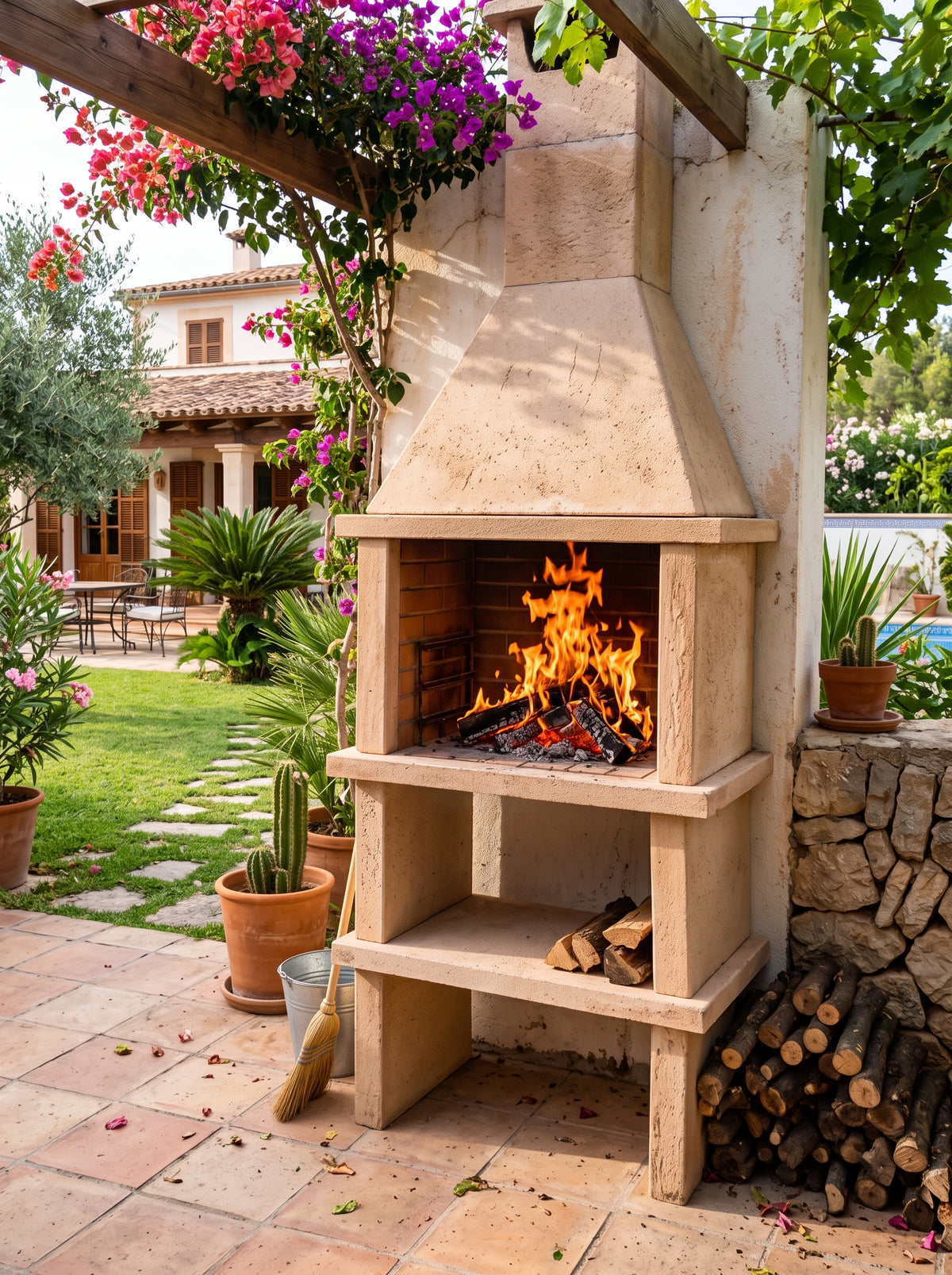 Terra 10 – Barbacoa de piedra reconstituida con parrilla de 60 cm (acero inoxidable opcional)
