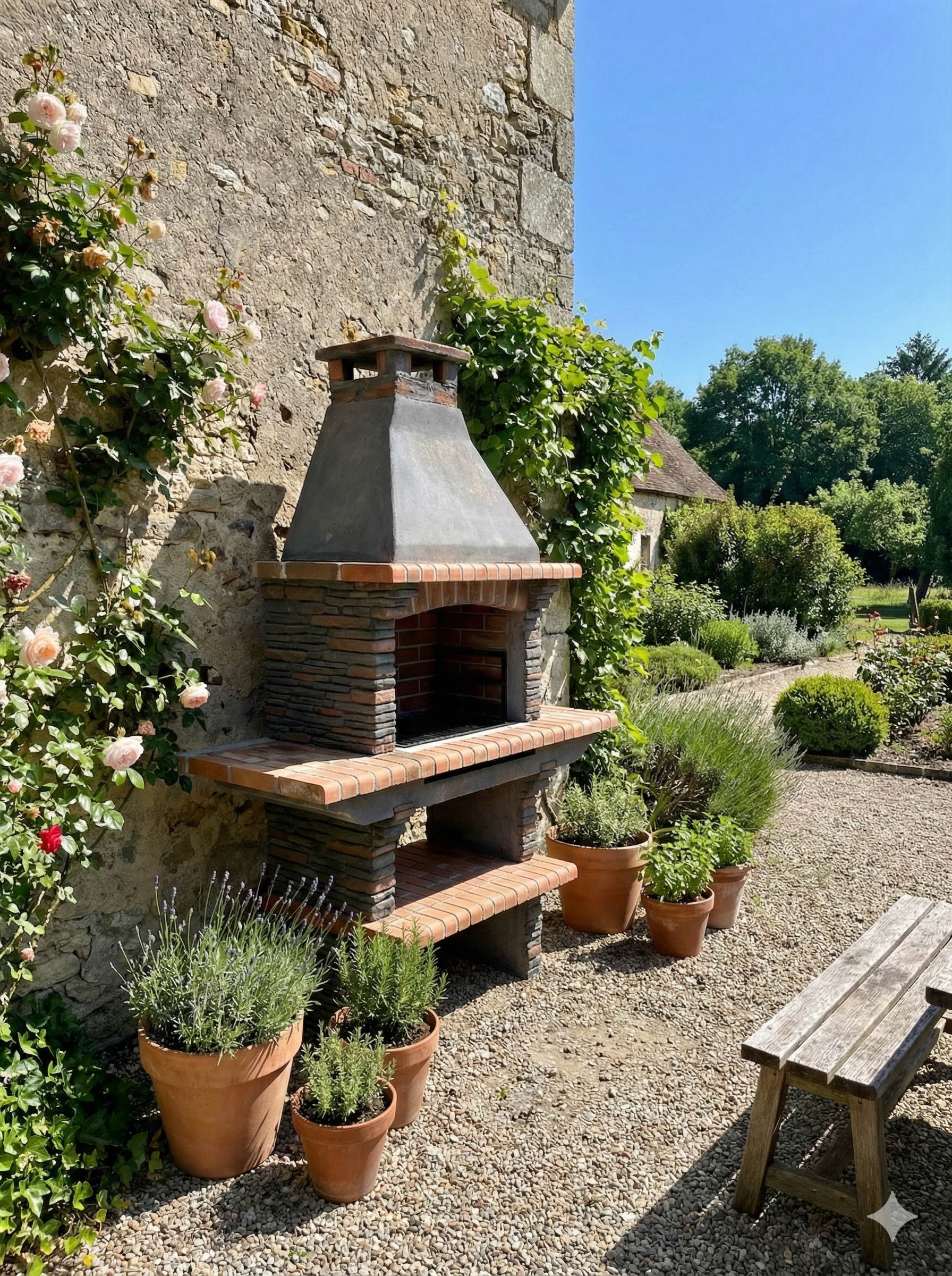 Barbacoa RIVIERA 402 – Piedra reconstituida, chimenea, leña/carbón