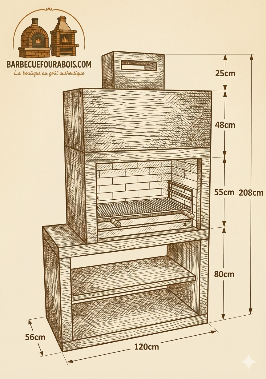 Línea 13 – Barbacoa moderna con módulo lateral (4 colores) – parrilla de acero de 80 cm incluida