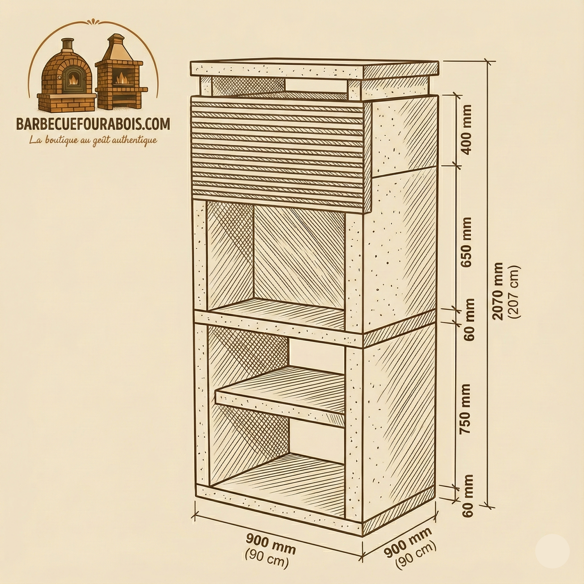 Granito 82 – Barbacoa de granito moderna 90×60×230 cm