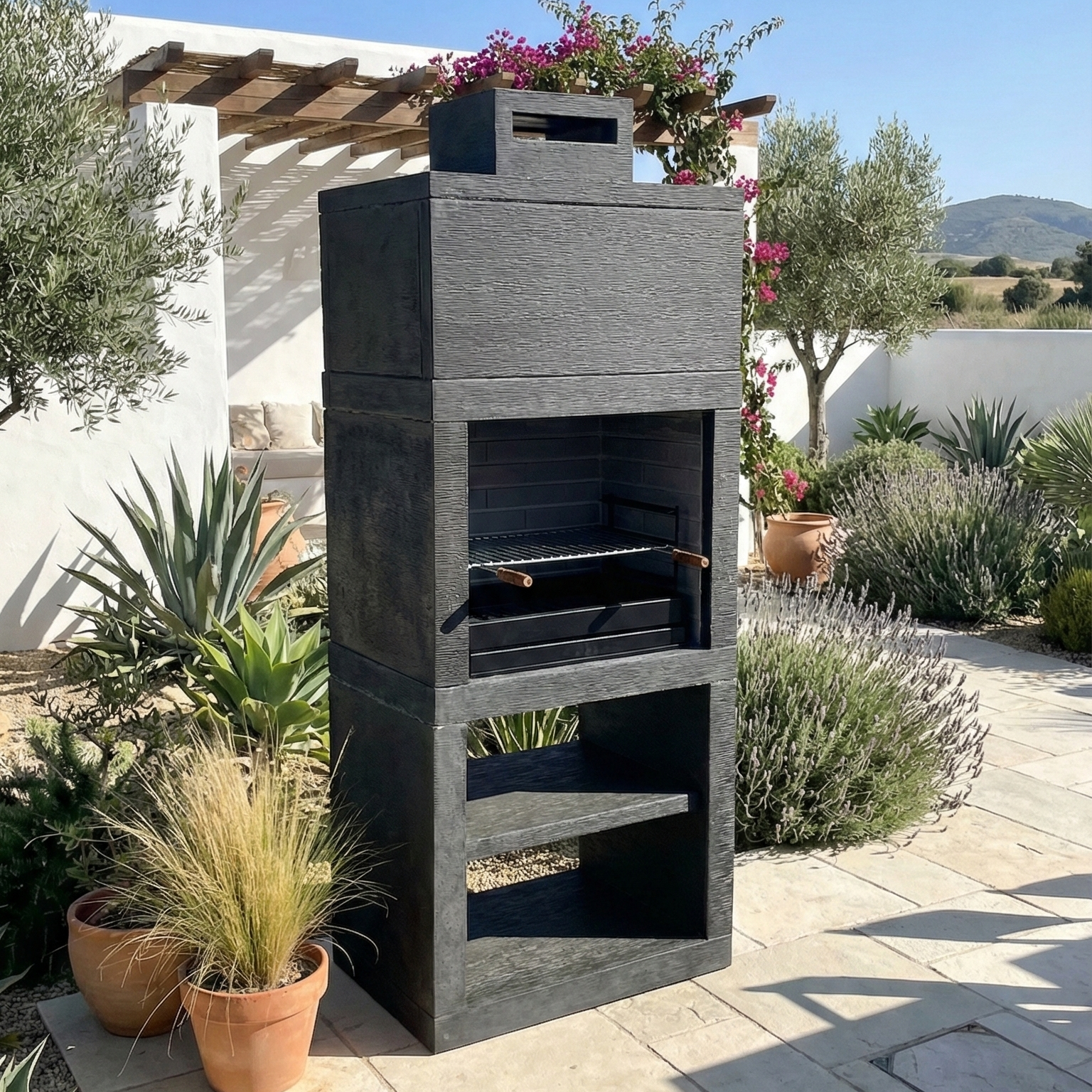 Línea 10 – Barbacoa de diseño moderno (4 colores) con parrilla de acero de 60 cm incluida