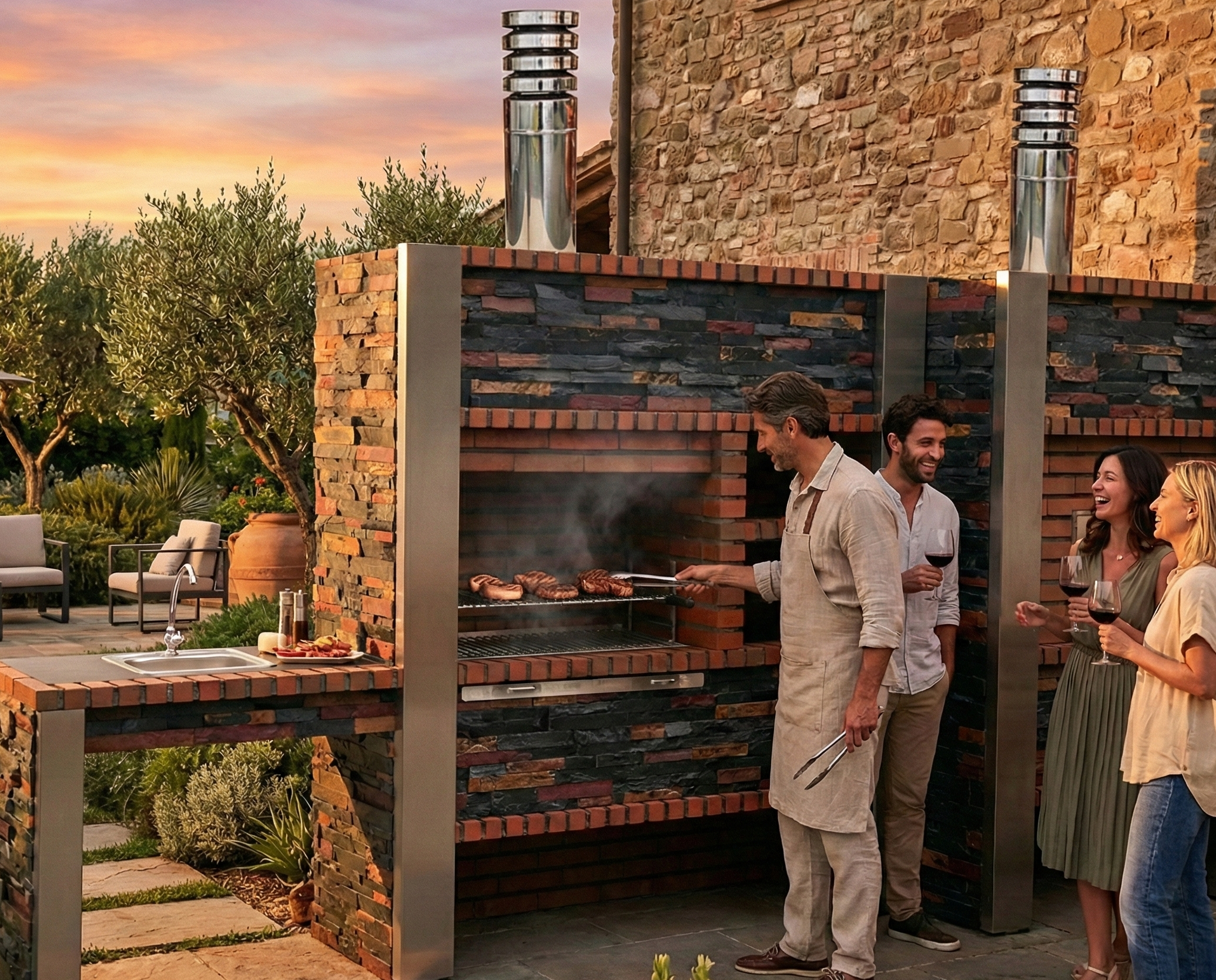 Inoxa 409 – Cocina exterior modular premium con horno Ø75 cm, parrilla de acero inoxidable de 80×38 y encimera (fregadero opcional)