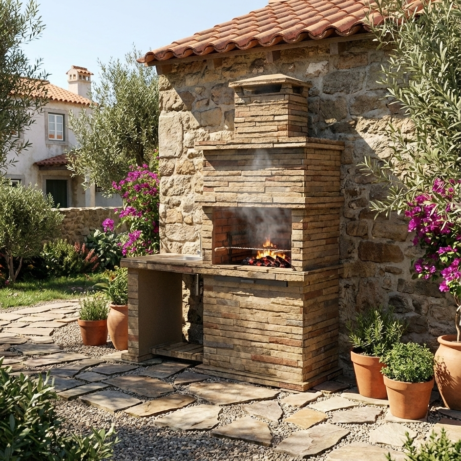 Barbacoa de Piedra Reconstituida Rocca 471 – Con Fregadero | Marrón / Gris