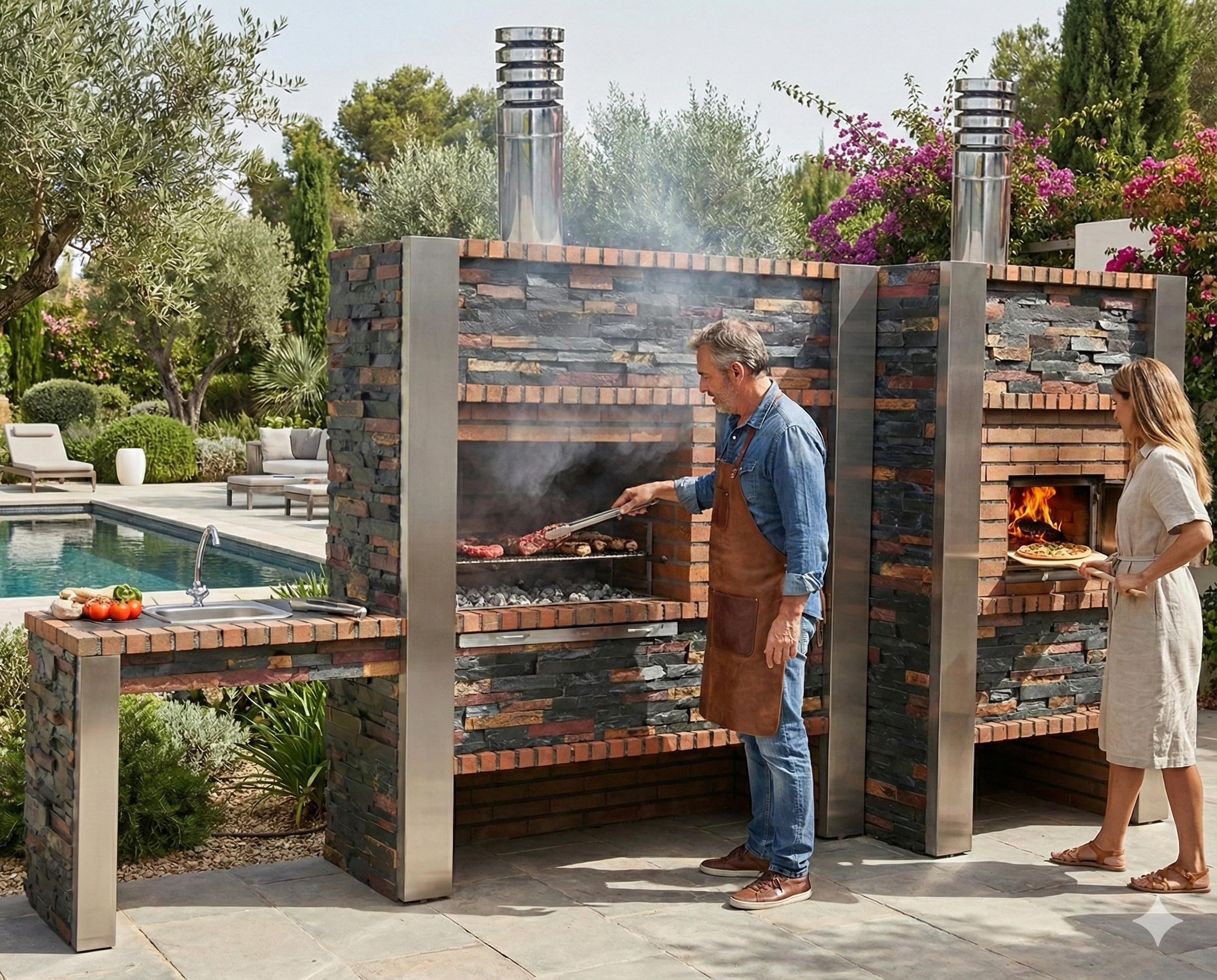 Inoxa 409 – Cocina exterior modular premium con horno Ø75 cm, parrilla de acero inoxidable de 80×38 y encimera (fregadero opcional)