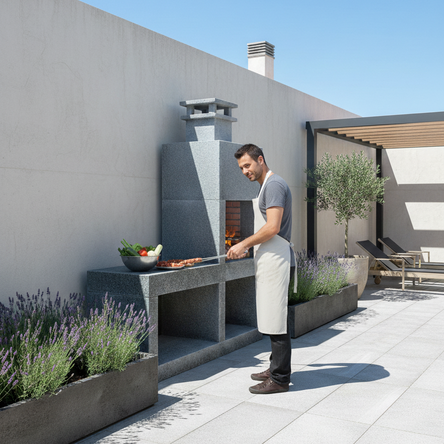 Pietra 049 – Cocina exterior moderna de granito con parrilla de 60 cm (187 cm)