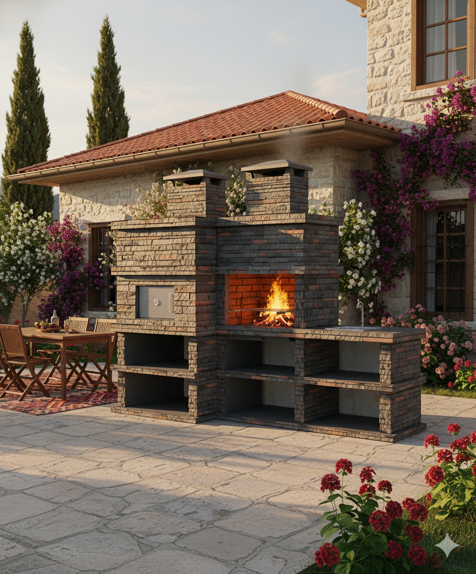 🔥 Barbacoa de obra Rocca Four 464 – Con horno de leña y fregadero lateral