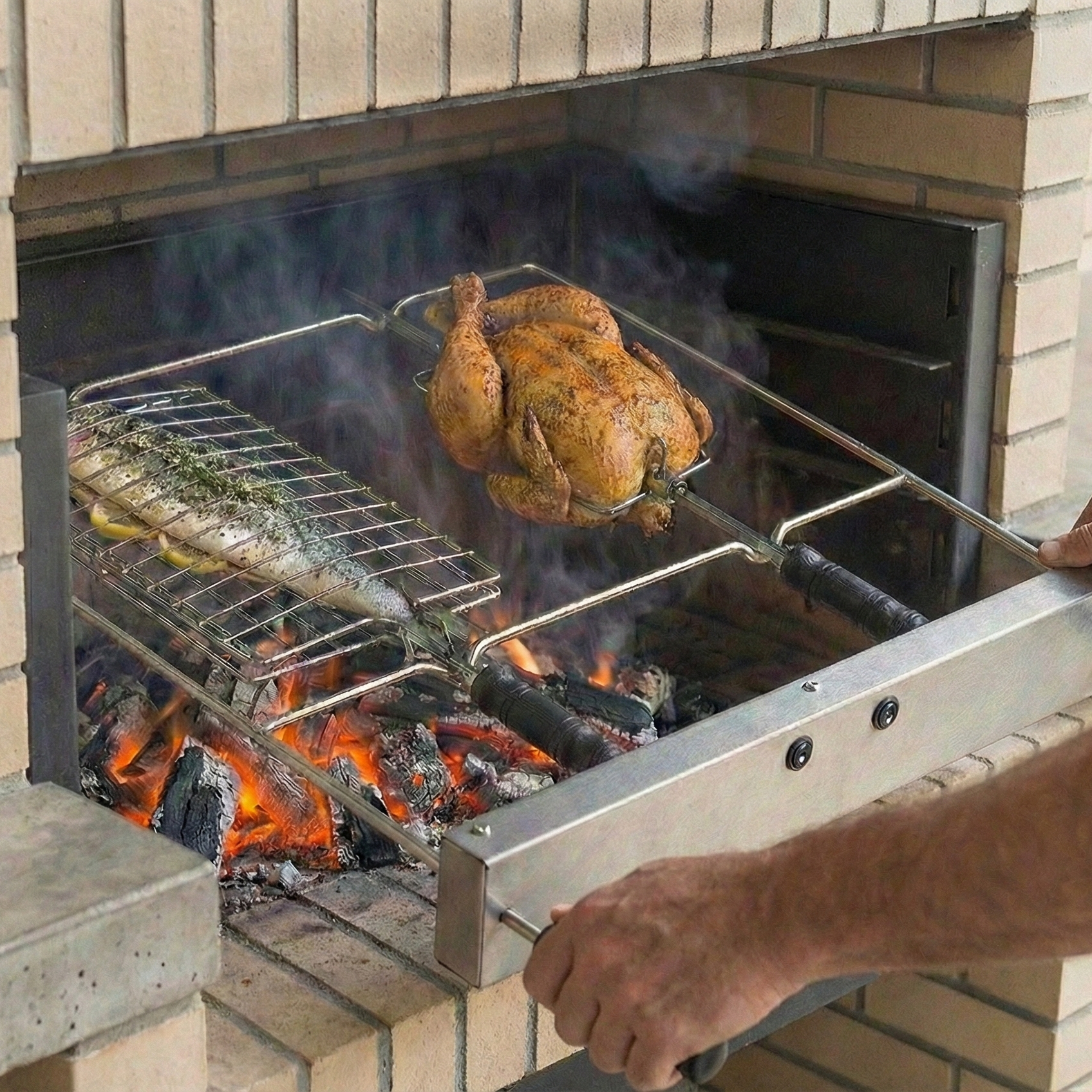 Kit asador / Spiedo eléctrico Inox “Assa Frangos” – 60 a 100 cm (2 a 4 motores)