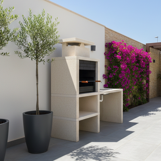Nexa 609 – Barbacoa moderna con fregadero (lado a elegir) y parrilla de 60×40 (acero inoxidable opcional)