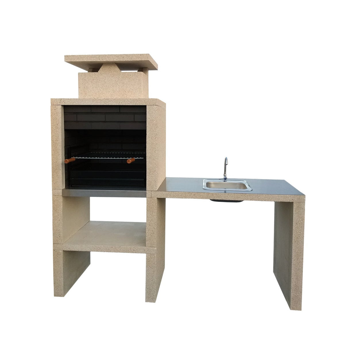 Nexa 610 – Barbacoa moderna con fregadero (lado a elegir) y plancha de acero inoxidable – parrilla 60×40 (acero inoxidable opcional)