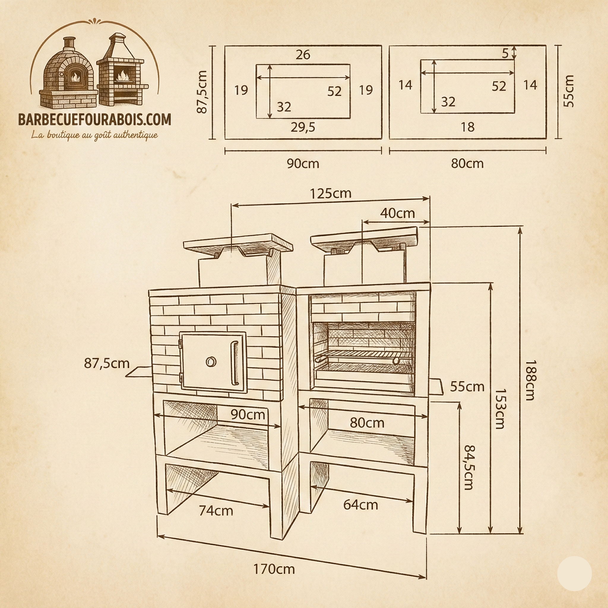 Nexa 612 – Barbacoa y Horno Ø75 cm – Parrilla 60×40 cm (ladrillos grises opcionales)