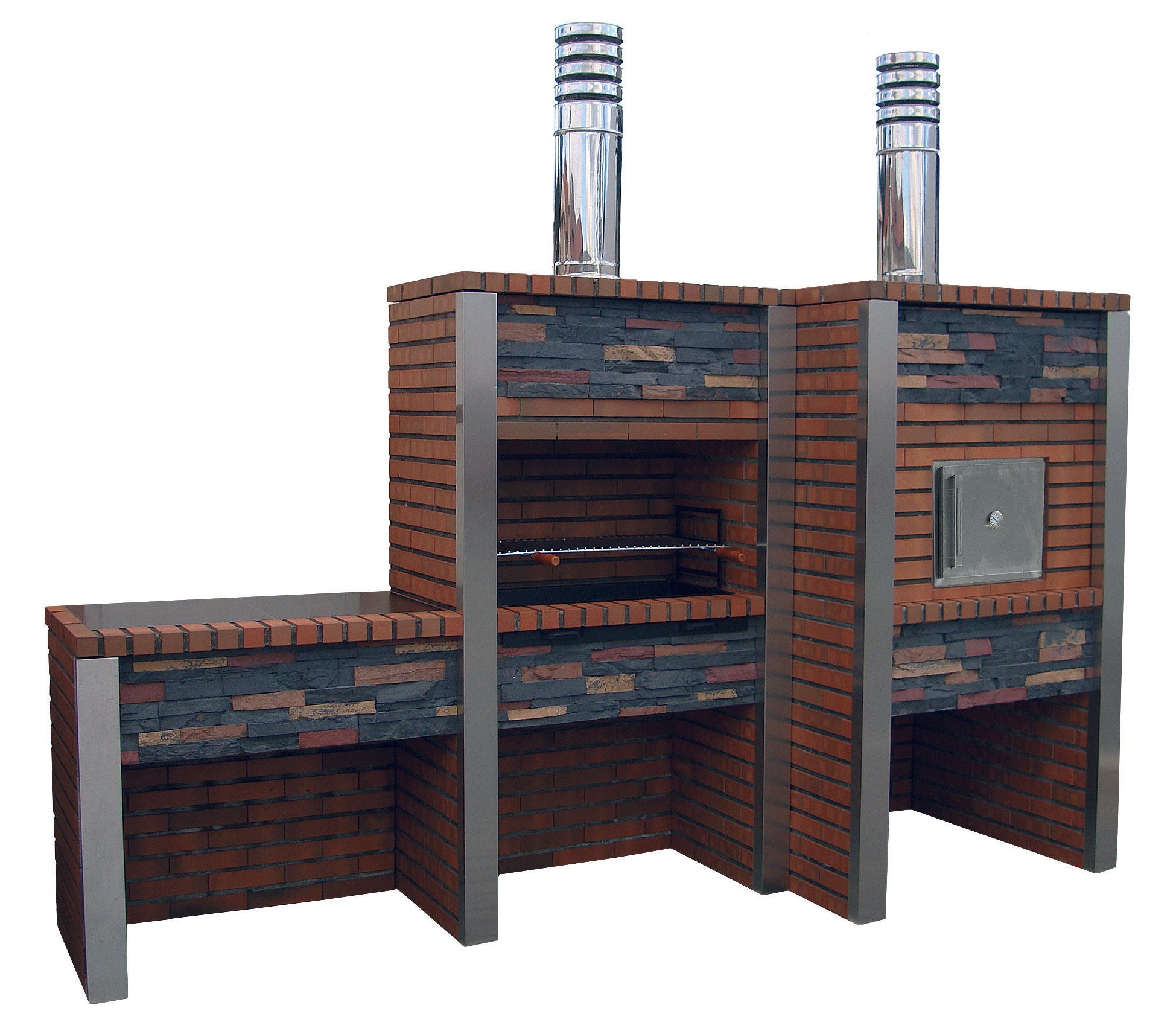 Inoxa 307 – Cocina exterior premium de piedra reconstituida con horno Ø75 cm + barbacoa 80×38 y encimera de gres