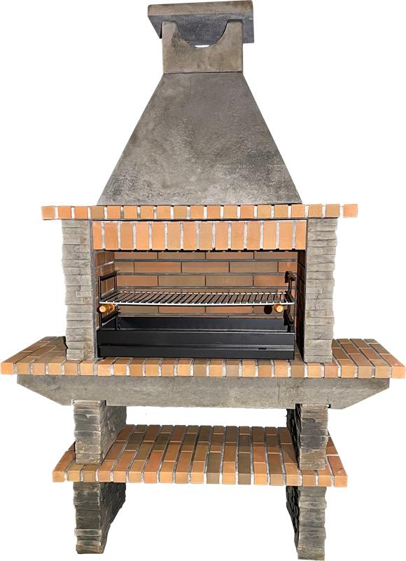 Barbacoa de piedra reconstituida Basalto 280 – Grill de 80 cm, con estantes laterales