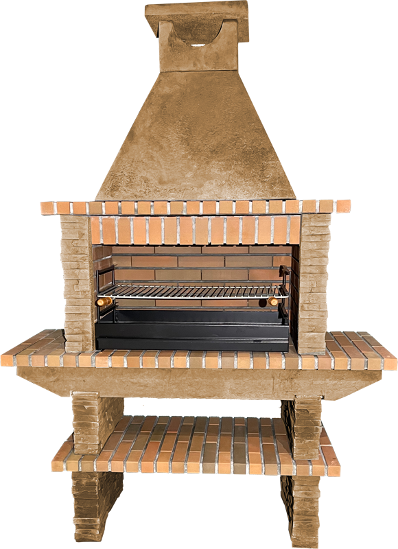 Barbacoa de piedra reconstituida Basalto 280 – Grill de 80 cm, con estantes laterales