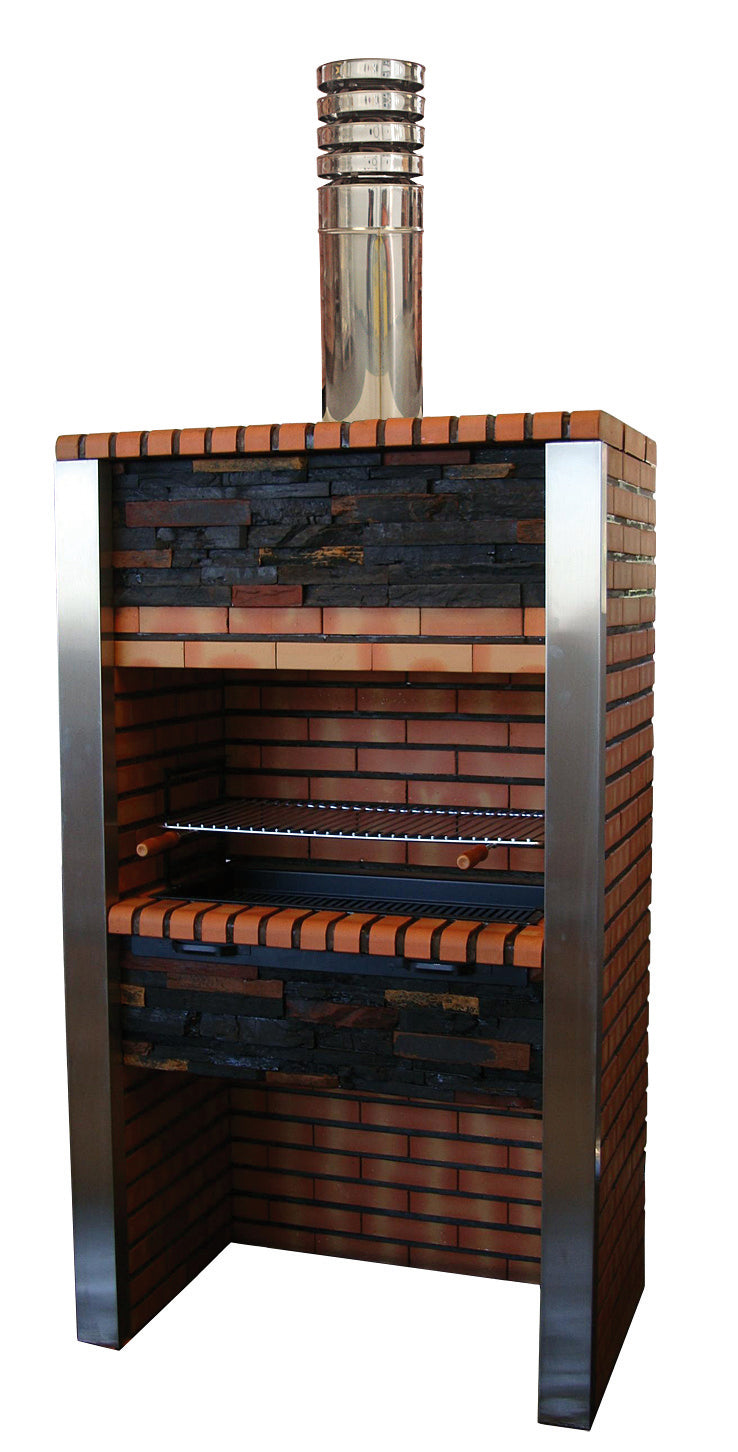 Inoxa 303 – Barbacoa premium de piedra reconstruida con columnas de acero inoxidable (parrilla 80×38 cm)