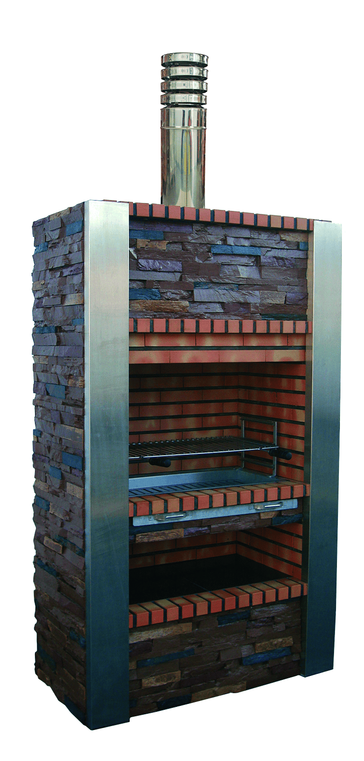 Inoxa 401 – Barbacoa premium Serie 400 de piedra reconstituida y pizarra, columnas de acero inoxidable (parrilla de acero inoxidable de 80×38 incluida)