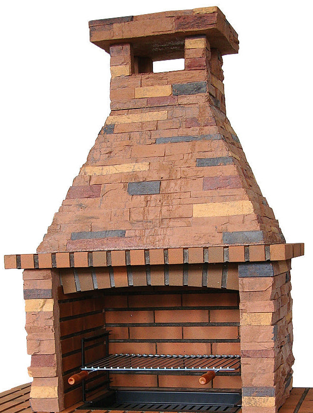 Rustika 201 – Barbacoa de piedra reconstruida (96×87×238 cm) con parrilla de 60×38, 3 niveles (acero inoxidable opcional)