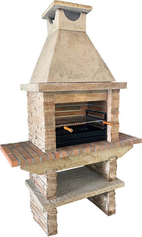 Basalto 260 – Barbacoa de piedra reconstituida de pizarra con estantes laterales (Gris o Marrón) – Parrilla de 60 cm