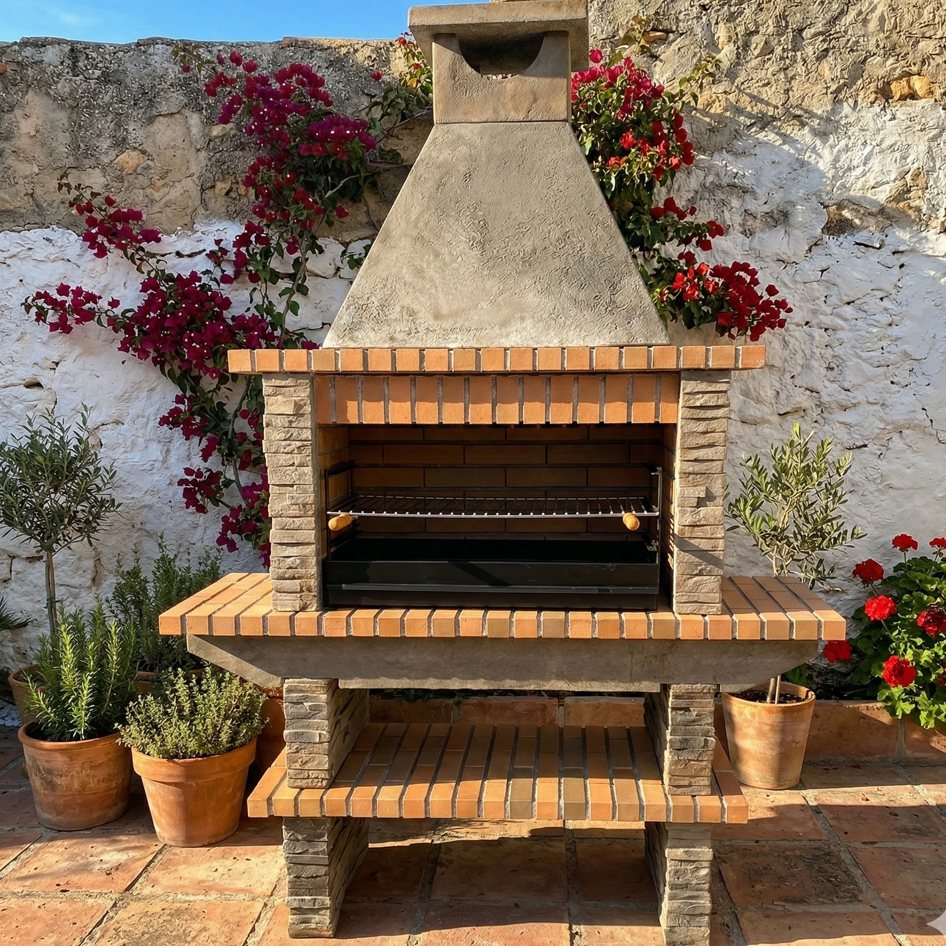 Barbacoa de piedra reconstituida Basalto 280 – Grill de 80 cm, con estantes laterales