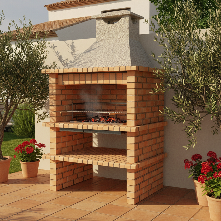 Brava 140 – Barbacoa de ladrillo con parrilla de 90 cm (Carbón y Leña)
