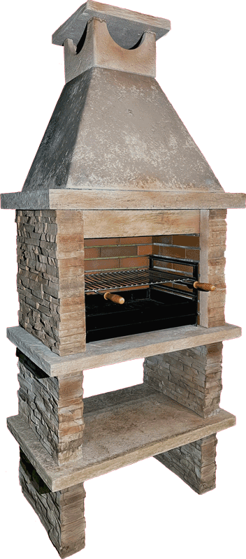 Basalto 160 – Barbacoa de piedra reconstituida imitación pizarra (Gris o Marrón) – Parrilla de 60 cm
