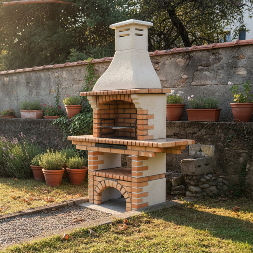 Calabria 207 – Barbacoa tradicional de ladrillo y piedra reconstituida – asador 60 cm
