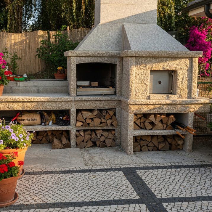 Granito 17 – Cocina exterior de granito en bruto con horno y fregadero (parrilla de 70 cm)
