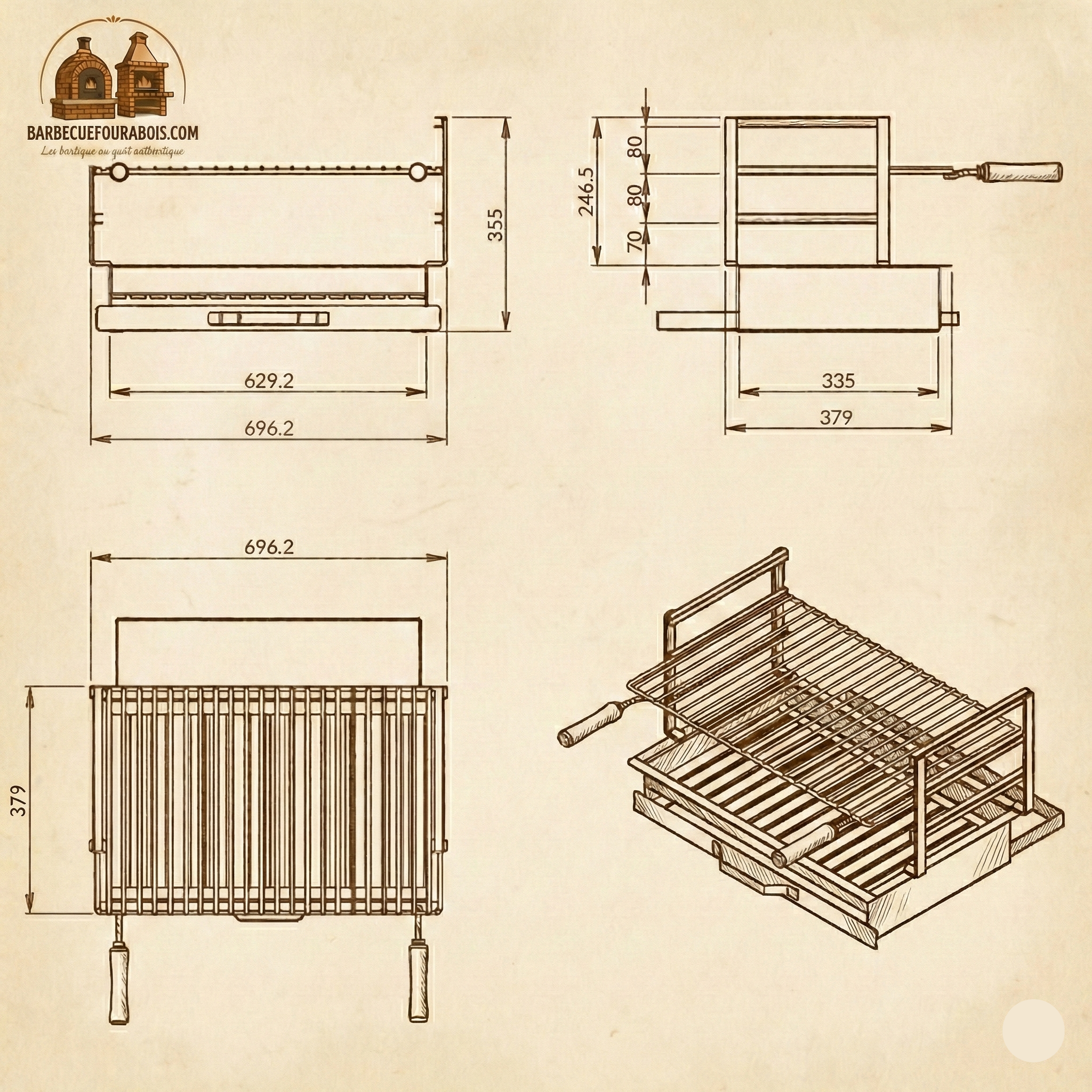 Asador empotrable de acero inoxidable – 60x38 / 70x38 / 80x38 – Con parrilla y cajón (Envío gratuito)