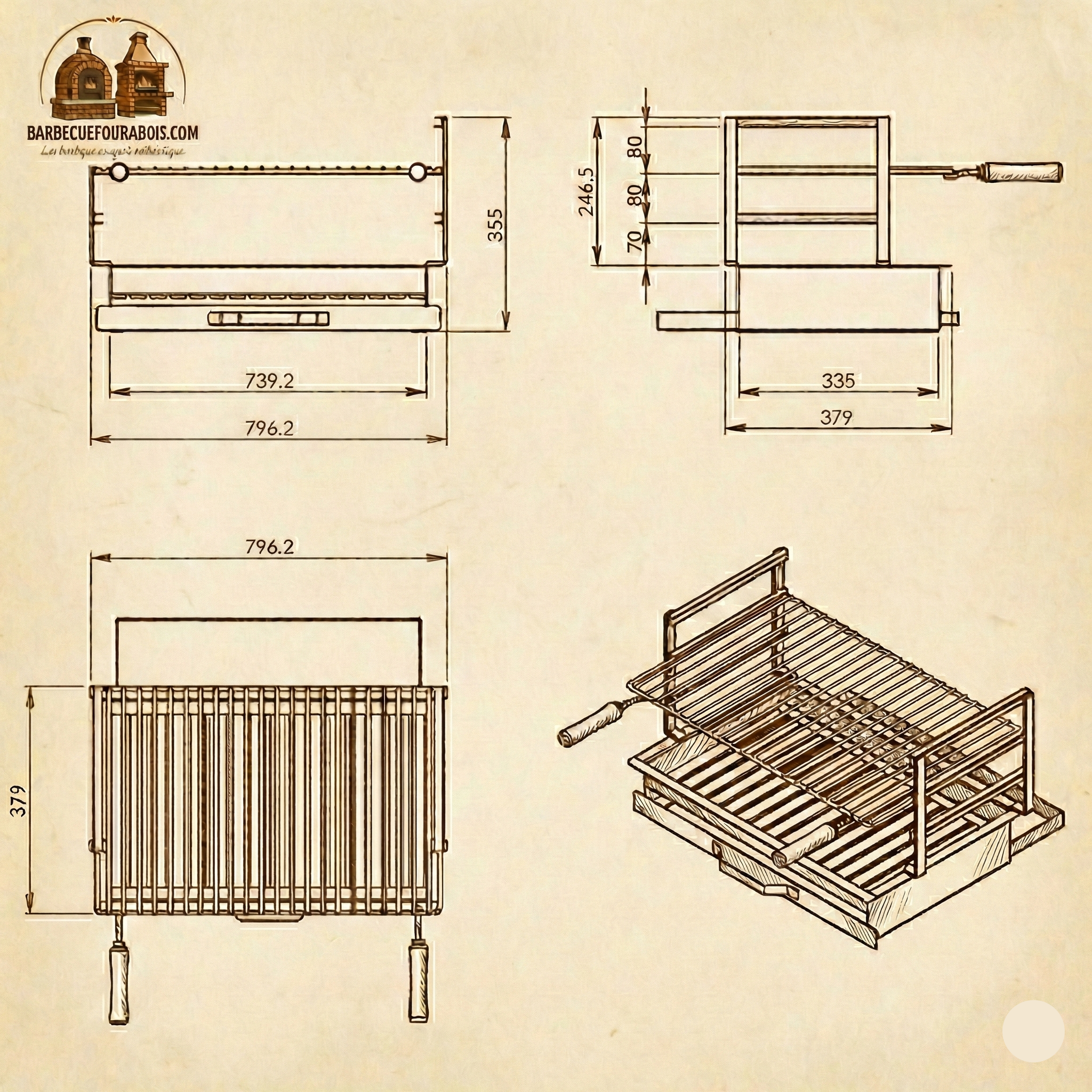 Asador empotrable de acero inoxidable – 60x38 / 70x38 / 80x38 – Con parrilla y cajón (Envío gratuito)