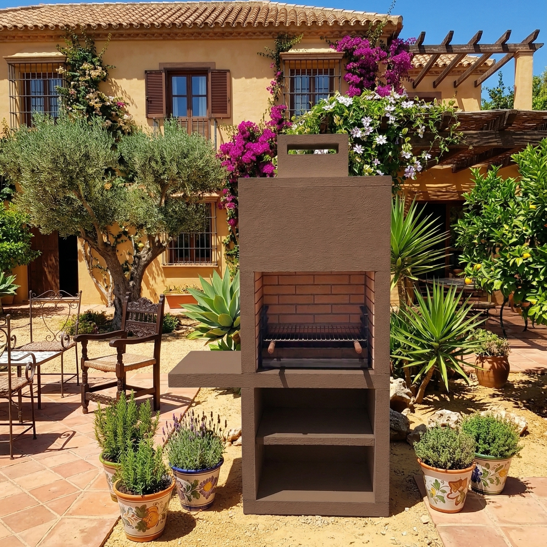 Línea 15 – Barbacoa moderna con balda lateral (4 colores) – parrilla de acero de 60 cm incluida