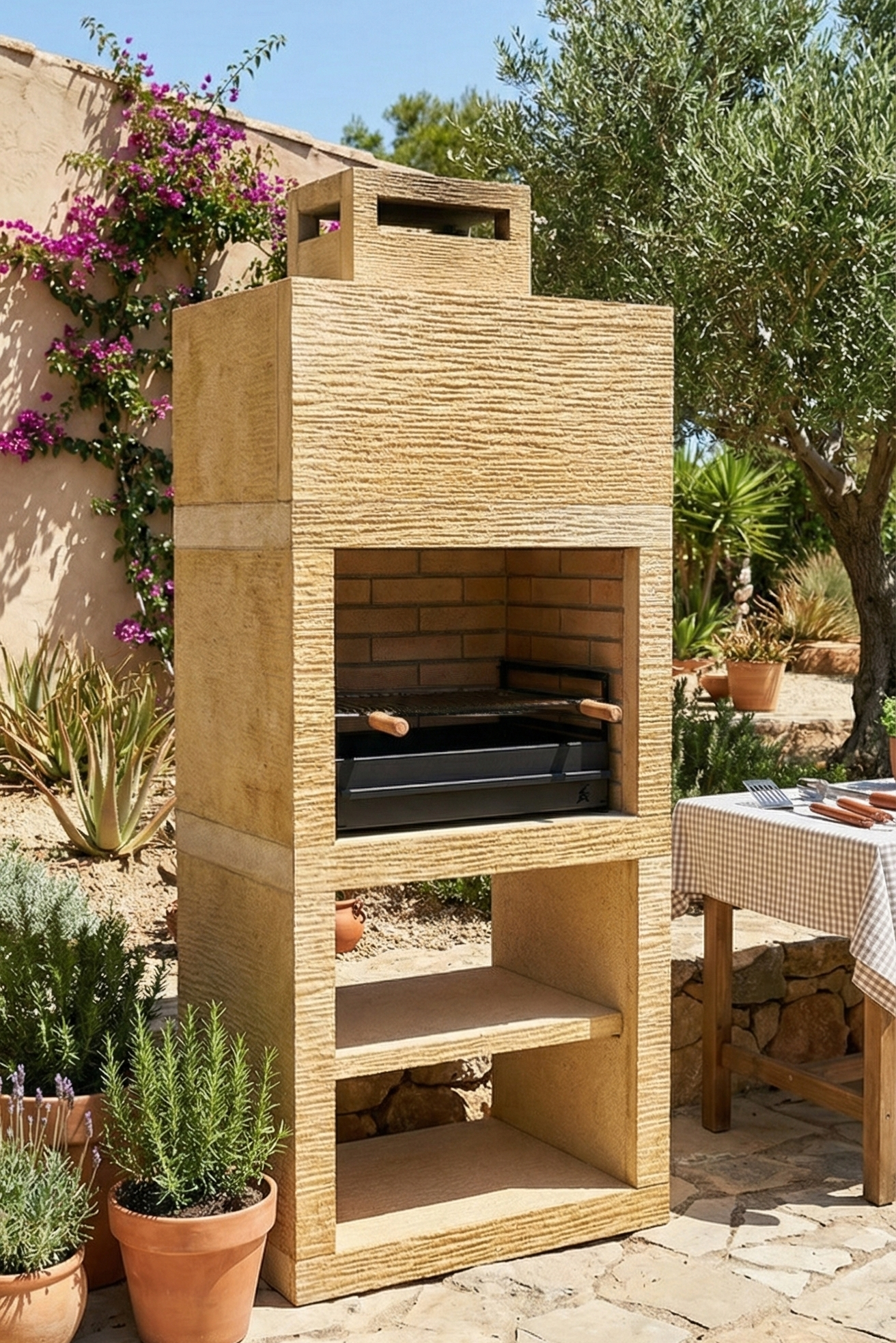 Línea 10 – Barbacoa de diseño moderno (4 colores) con parrilla de acero de 60 cm incluida