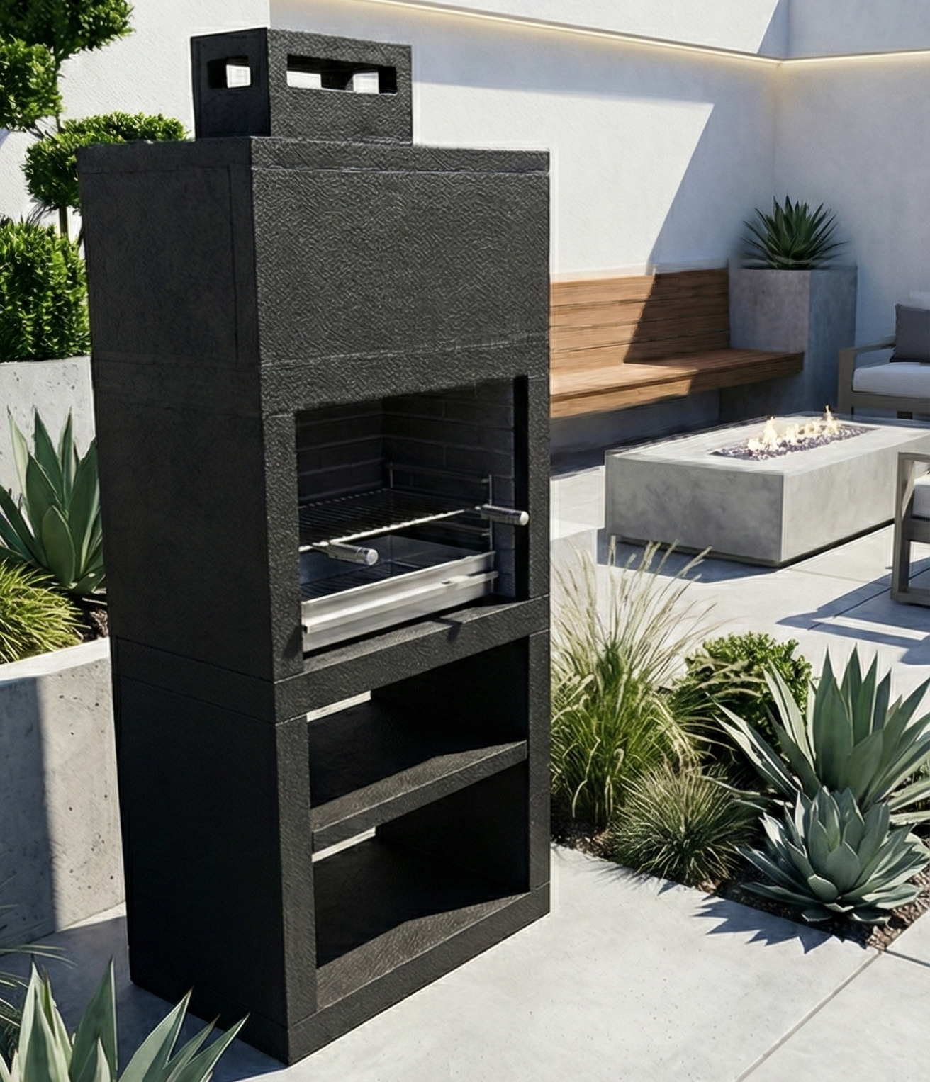 Línea 10 – Barbacoa de diseño moderno (4 colores) con parrilla de acero de 60 cm incluida