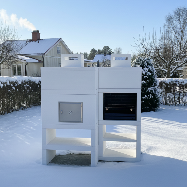 Línea 10F – Barbacoa moderna + Horno de leña Ø80 cm (parrilla de acero de 60 cm incluida)