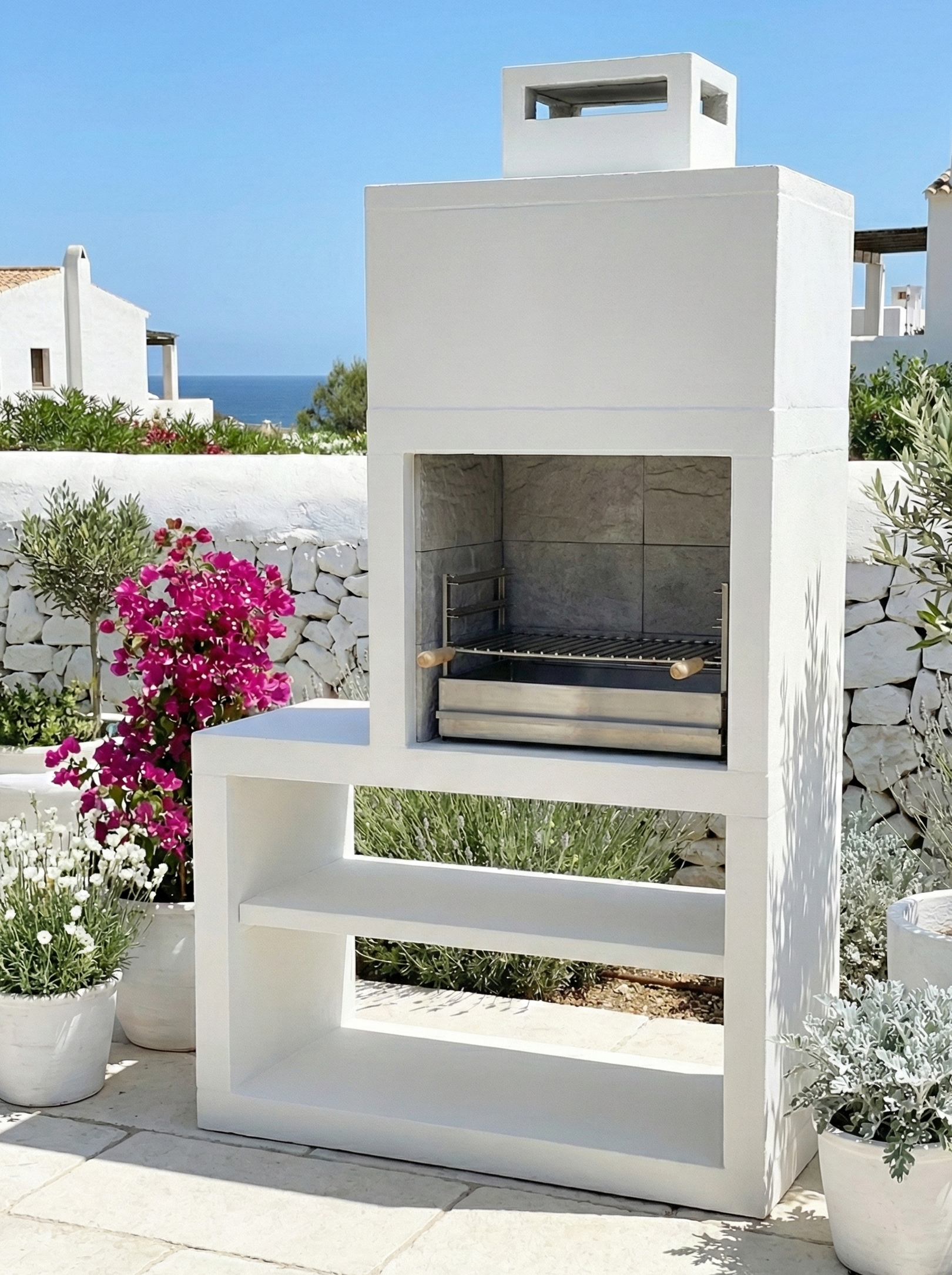 Línea 12 – Barbacoa moderna con módulo lateral (4 colores) – parrilla de acero de 60 cm incluida