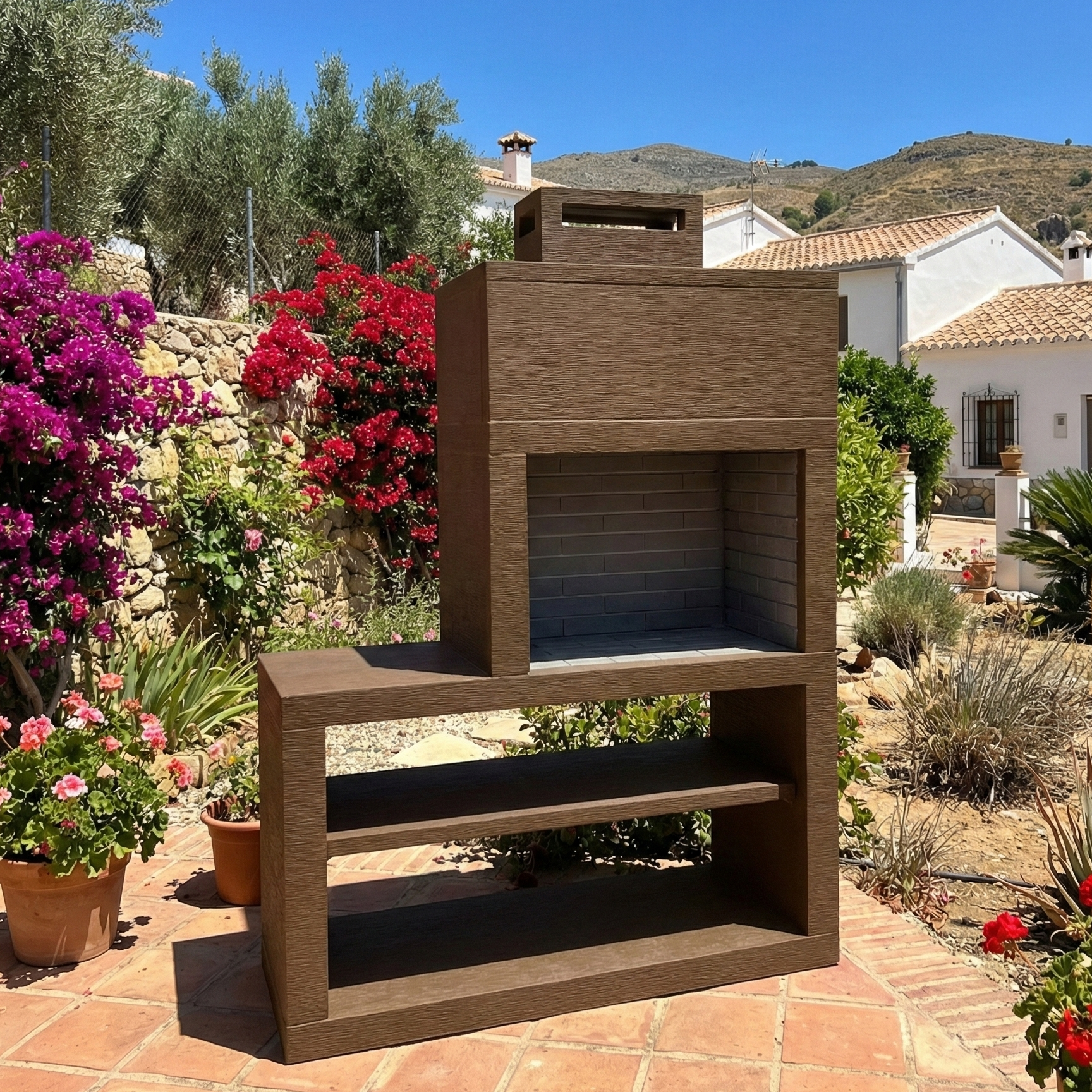 Línea 12 – Barbacoa moderna con módulo lateral (4 colores) – parrilla de acero de 60 cm incluida