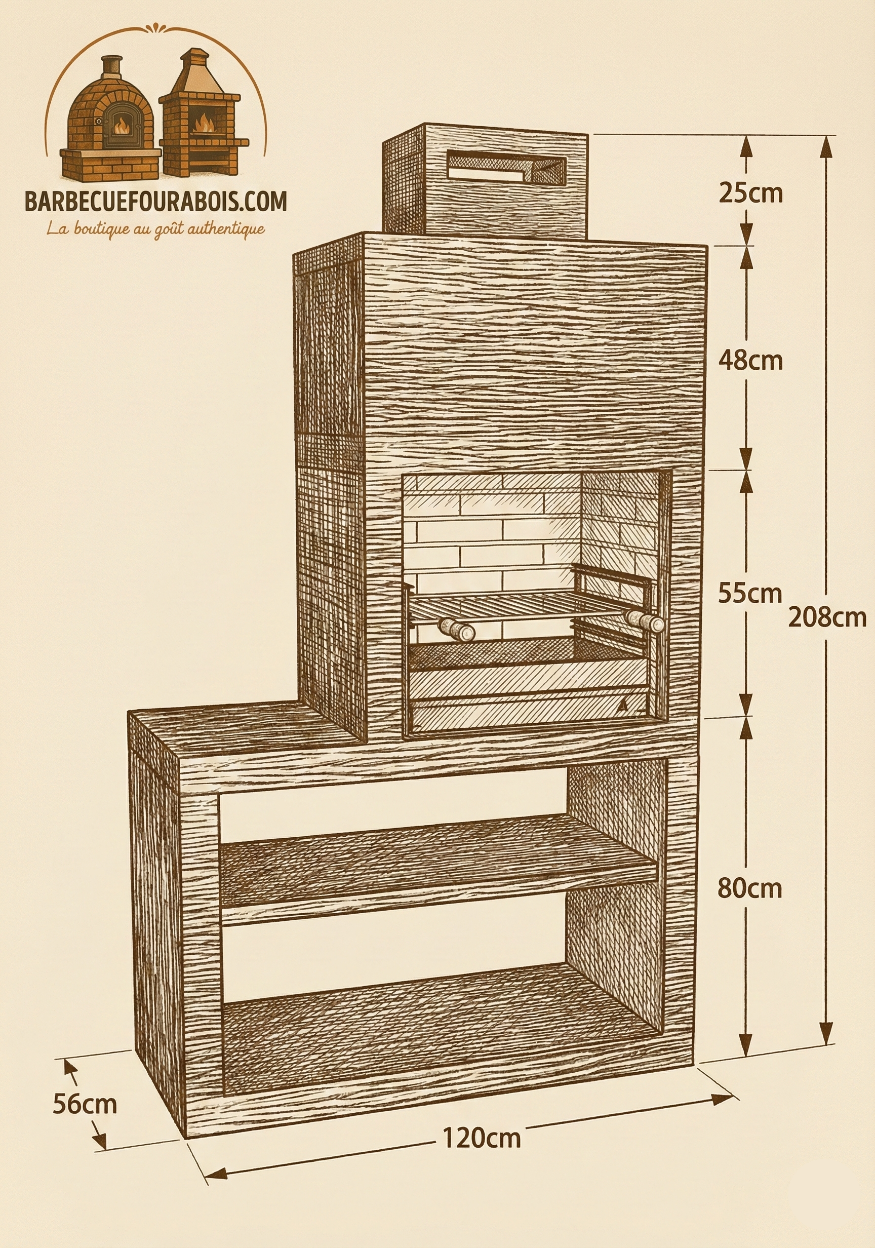 Línea 12 – Barbacoa moderna con módulo lateral (4 colores) – parrilla de acero de 60 cm incluida