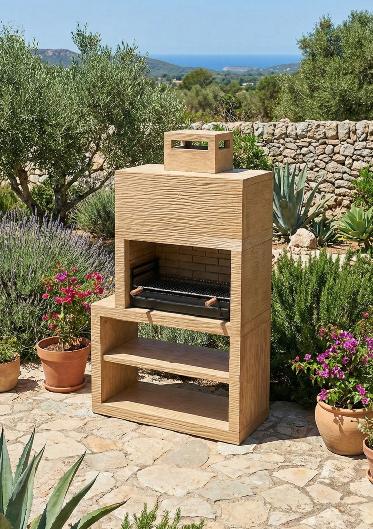 Línea 13 – Barbacoa moderna con módulo lateral (4 colores) – parrilla de acero de 80 cm incluida