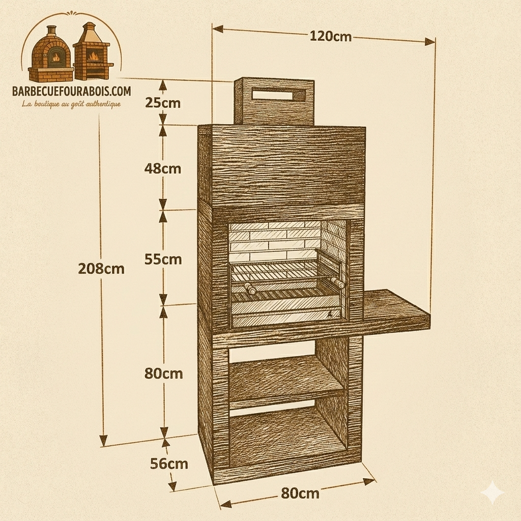 Línea 15 – Barbacoa moderna con balda lateral (4 colores) – parrilla de acero de 60 cm incluida