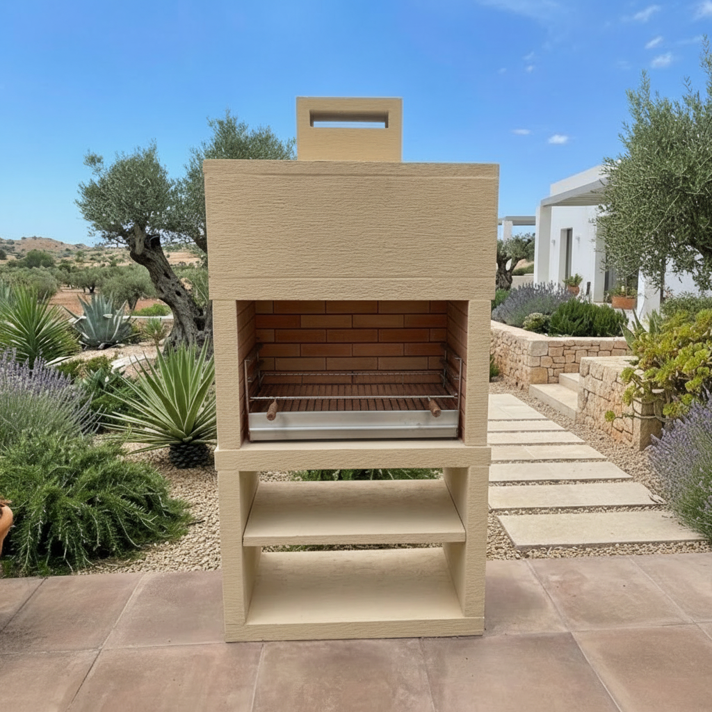 Línea 25 – Barbacoa moderna de diseño (4 colores) con parrilla de acero de 80 cm incluida