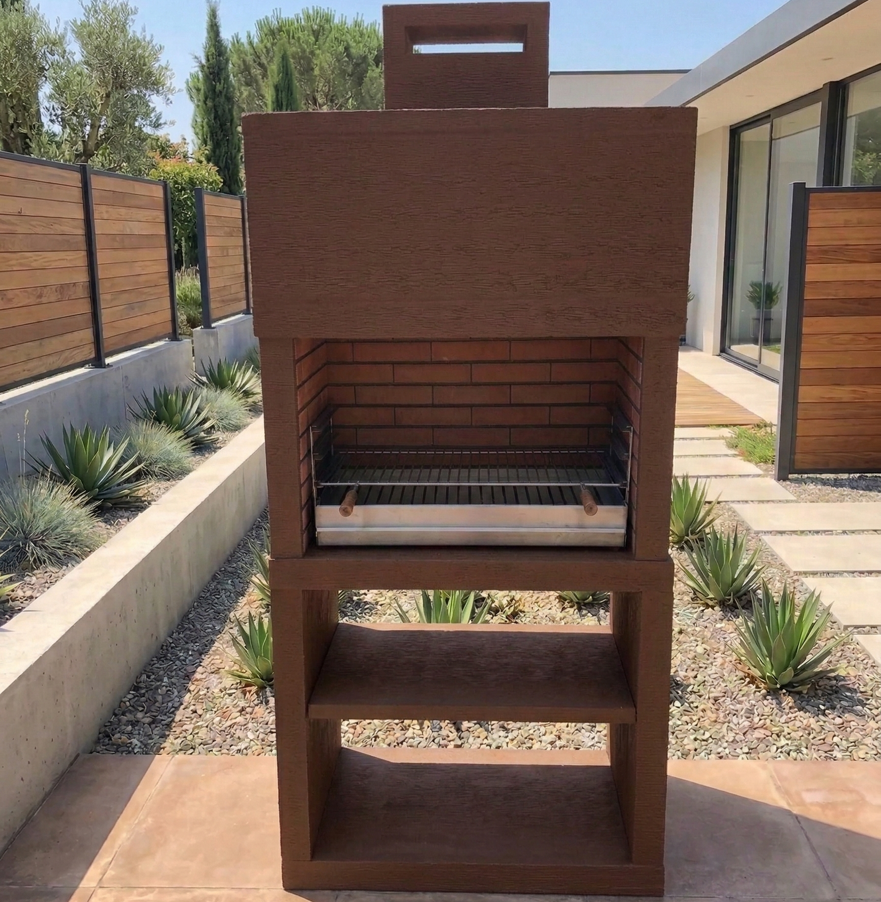 Línea 25 – Barbacoa moderna de diseño (4 colores) con parrilla de acero de 80 cm incluida