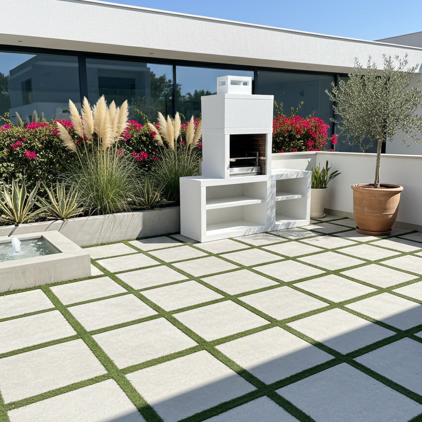 Línea 30 – Cocina exterior moderna de 200 cm (módulos intercambiables) – parrilla de acero de 60 cm, fregadero opcional
