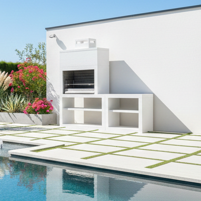 Línea 35 – Cocina exterior moderna de 200 cm (módulos intercambiables) – parrilla de acero de 80 cm, fregadero opcional